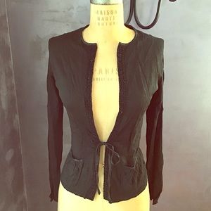 Magaschoni Embroidered Tie Front Cardigan